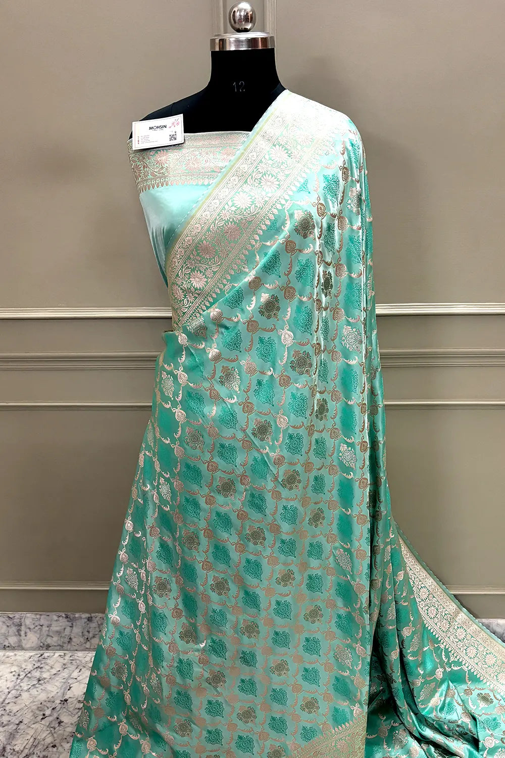 Aqua Mint Zari Katan Silk Banarasi Saree