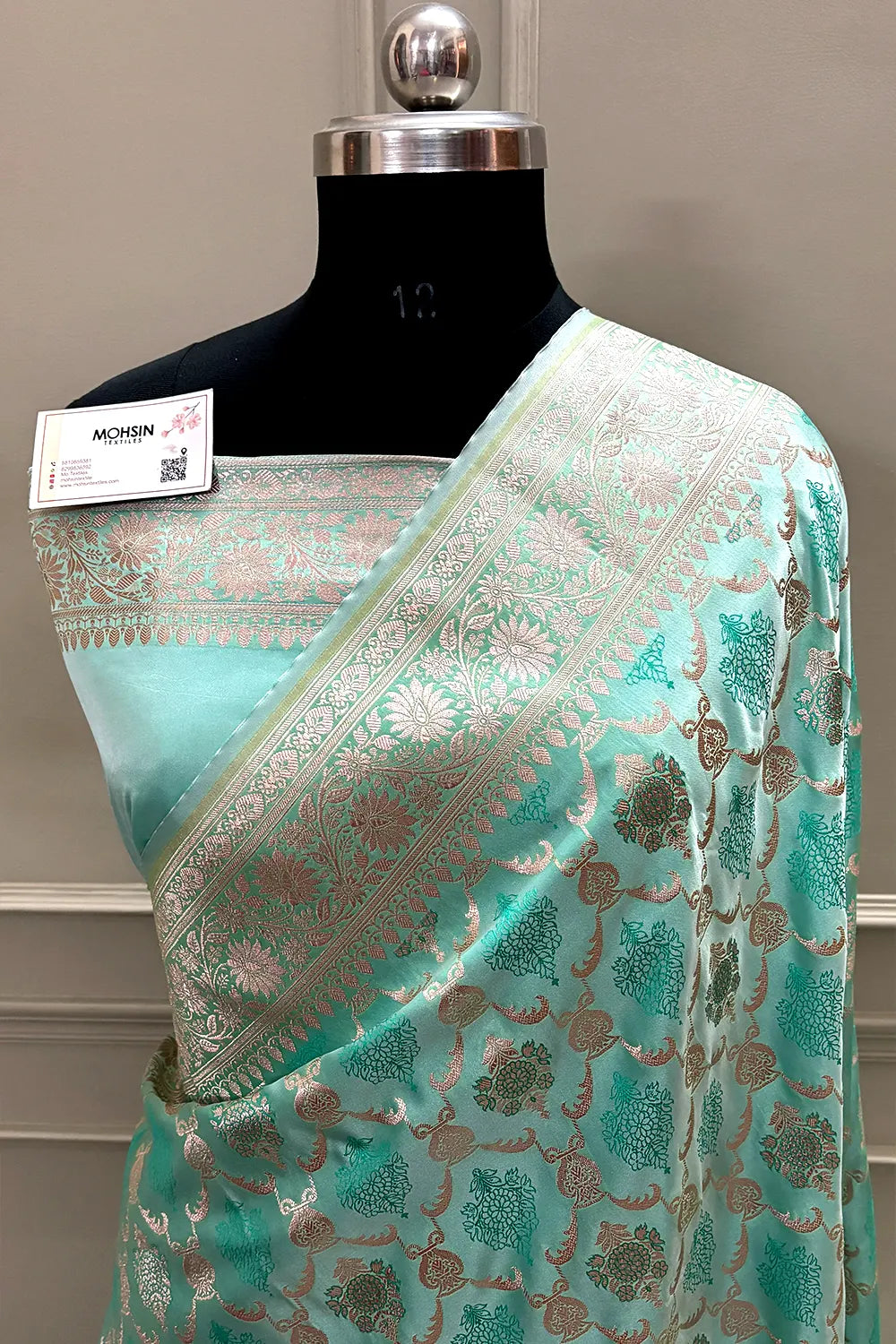 Aqua Mint Zari Katan Silk Banarasi Saree