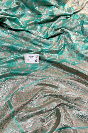 Aqua Mint Zari Katan Silk Banarasi Saree