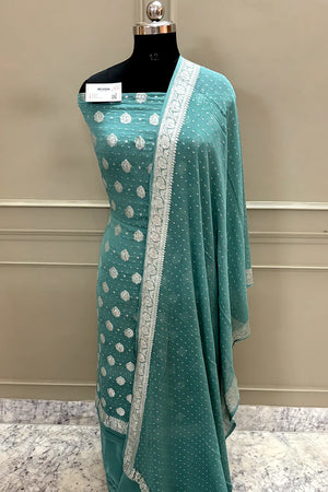 Aqua Mint Zari Pure Georgette Silk Banarasi Suit