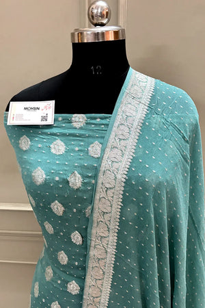 Aqua Mint Zari Pure Georgette Silk Banarasi Suit