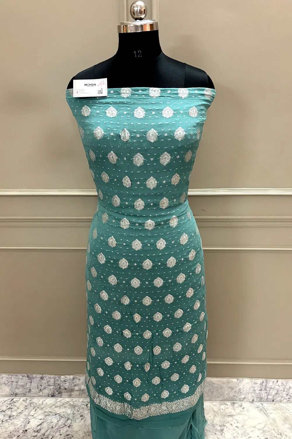 Aqua Mint Zari Pure Georgette Silk Banarasi Suit