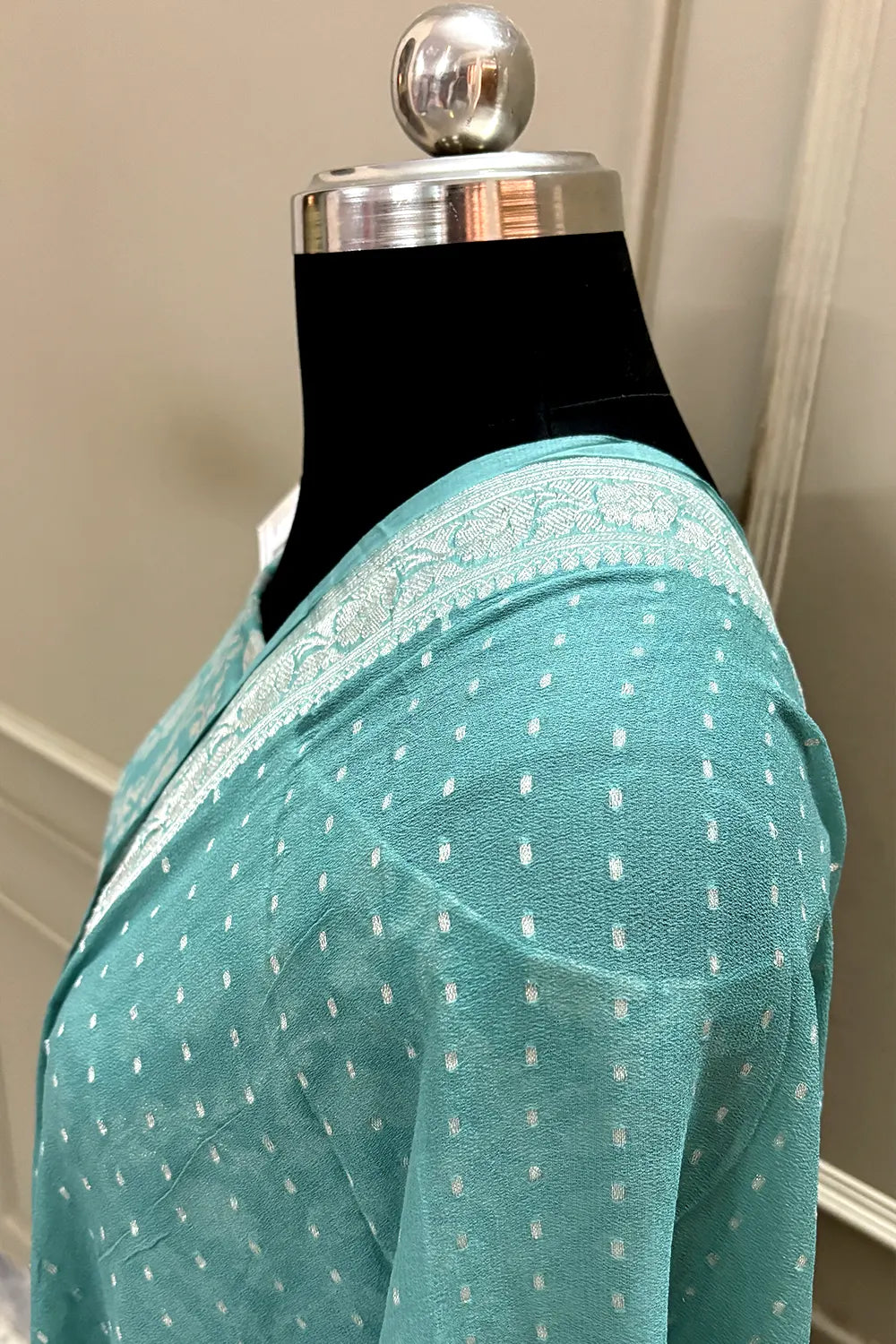 Aqua Mint Zari Pure Georgette Silk Banarasi Suit
