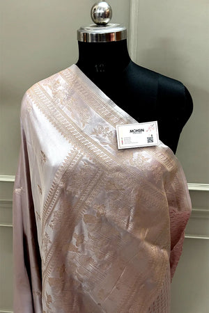 Ash Pink Zari Katan Mashru Silk Banarasi Saree