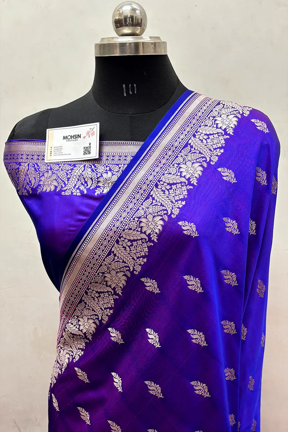 Auda Blue Aatari Buti Katan Silk Banarasi Saree