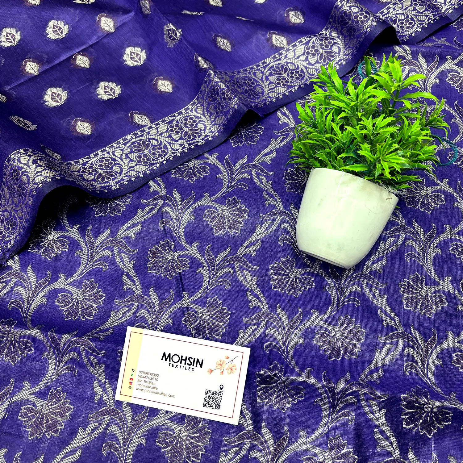 Auda and Gold Zari Border Cotton Silk Banarasi Suit