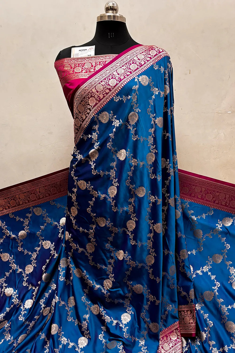 Auda and Pink Zari Katan Silk Banarasi Saree