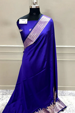 Auda Kalyug Plain Satin Silk Banarasi Saree