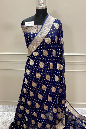 Auda Zari Georgette Silk Banarasi Saree