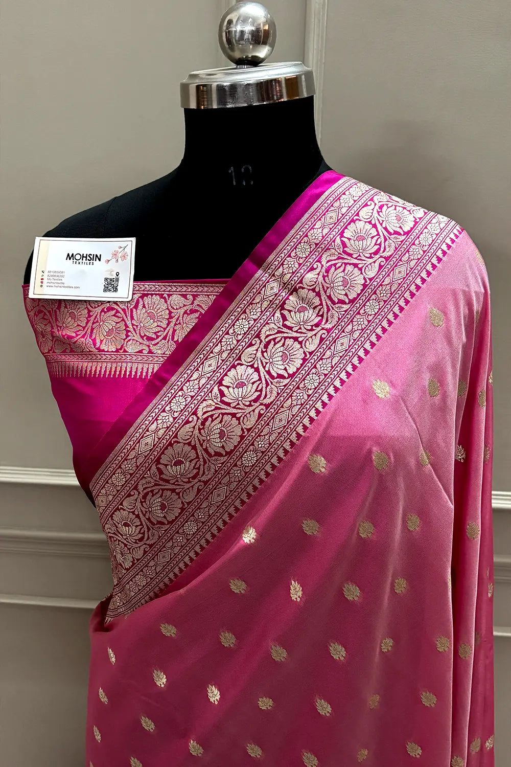 Baby Pink and Pink Rudraksha Buti Katan Silk Banarasi Saree