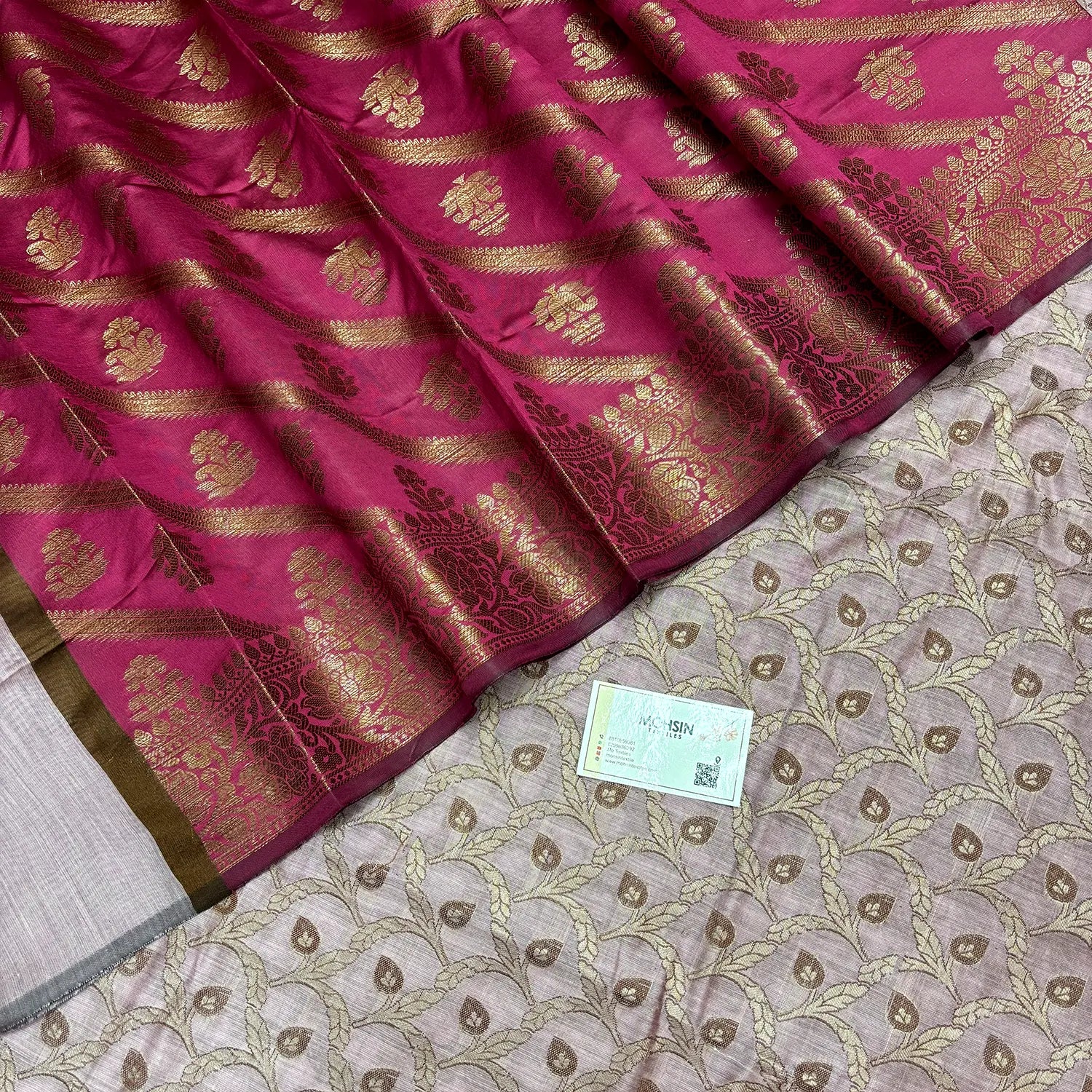 Baby Pink and Rani Patti Jaal Banarasi Silk Suit