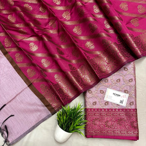 Baby Pink and Rani Patti Jaal Banarasi Silk Suit