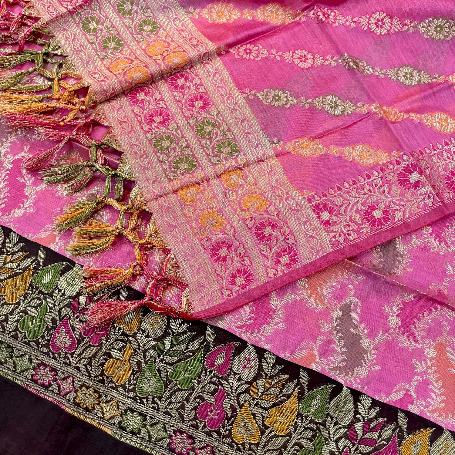 Baby Pink and Wine Resham Banarasi Silk Suit 