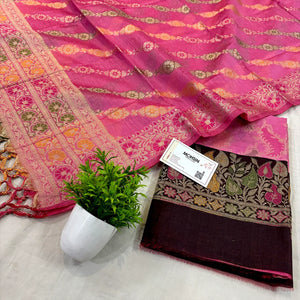 Baby Pink and Wine Resham Banarasi Silk Suit 