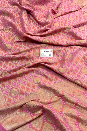 Baby Pink Bandhej Georgette Silk Banarasi Saree