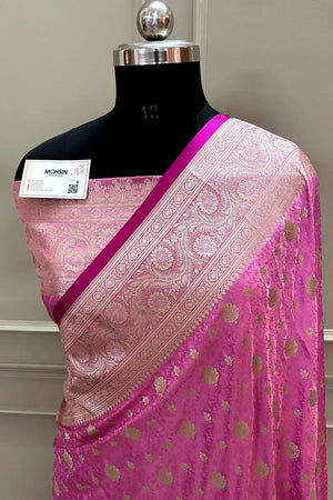 Baby Pink Chunni Munni Buti Katan Silk Banarasi Saree