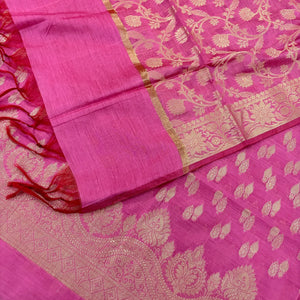 Baby Pink Golden Zari Banarasi Silk Suit