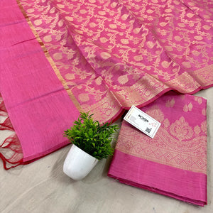 Baby Pink Golden Zari Banarasi Silk Suit