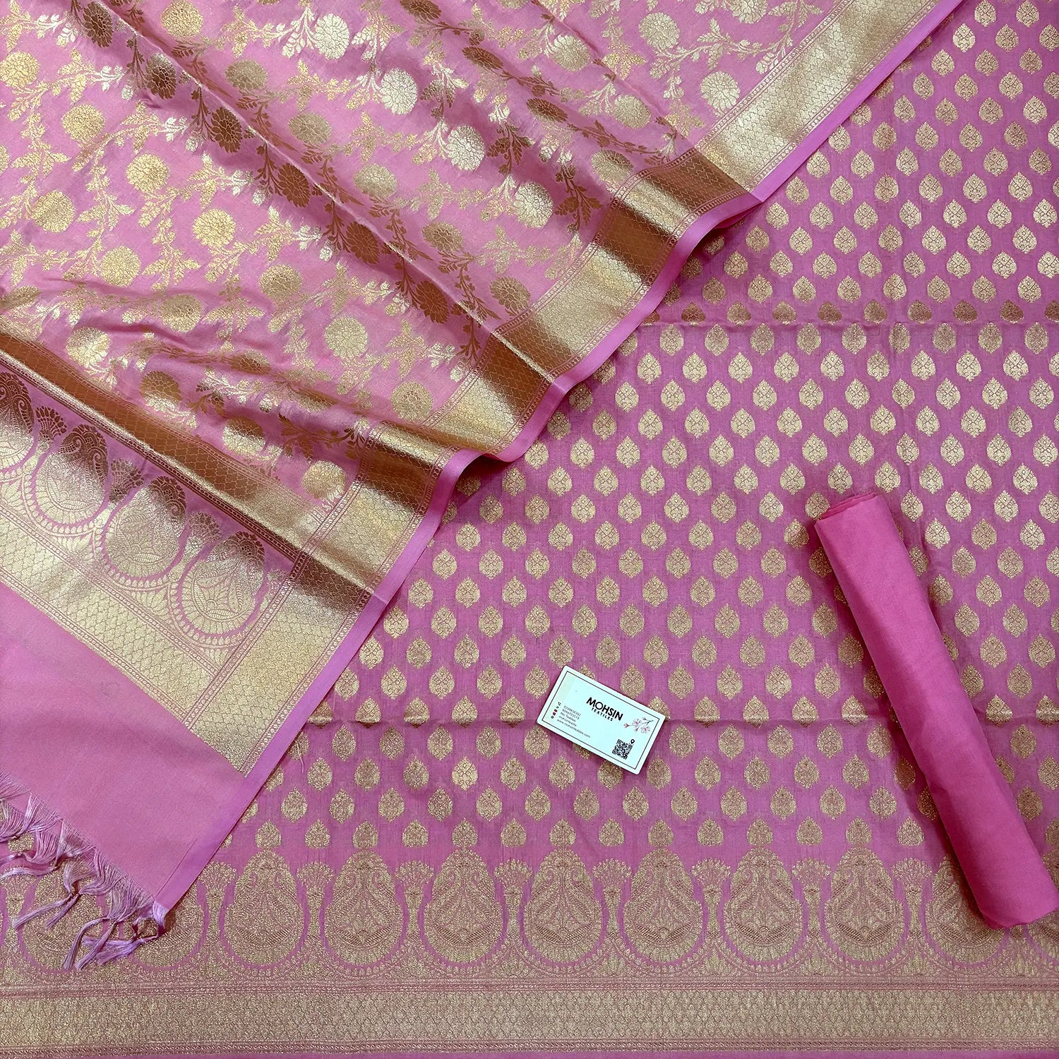 Baby Pink Gumbad Buti Katan Silk Banarasi Suit