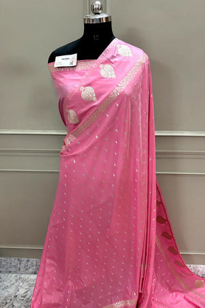 Baby Pink Hukum Buti Katan Silk Banarasi Saree
