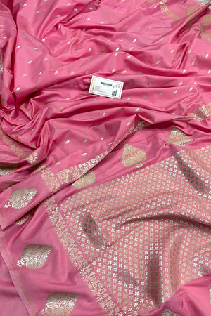 Baby Pink Hukum Buti Katan Silk Banarasi Saree