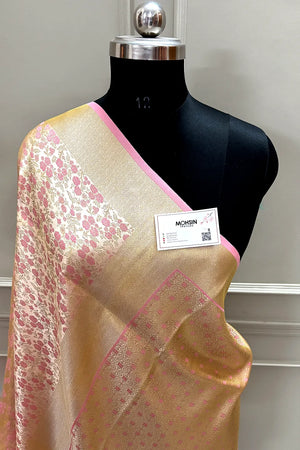 Baby Pink Jamawar Katan Silk Banarasi Saree