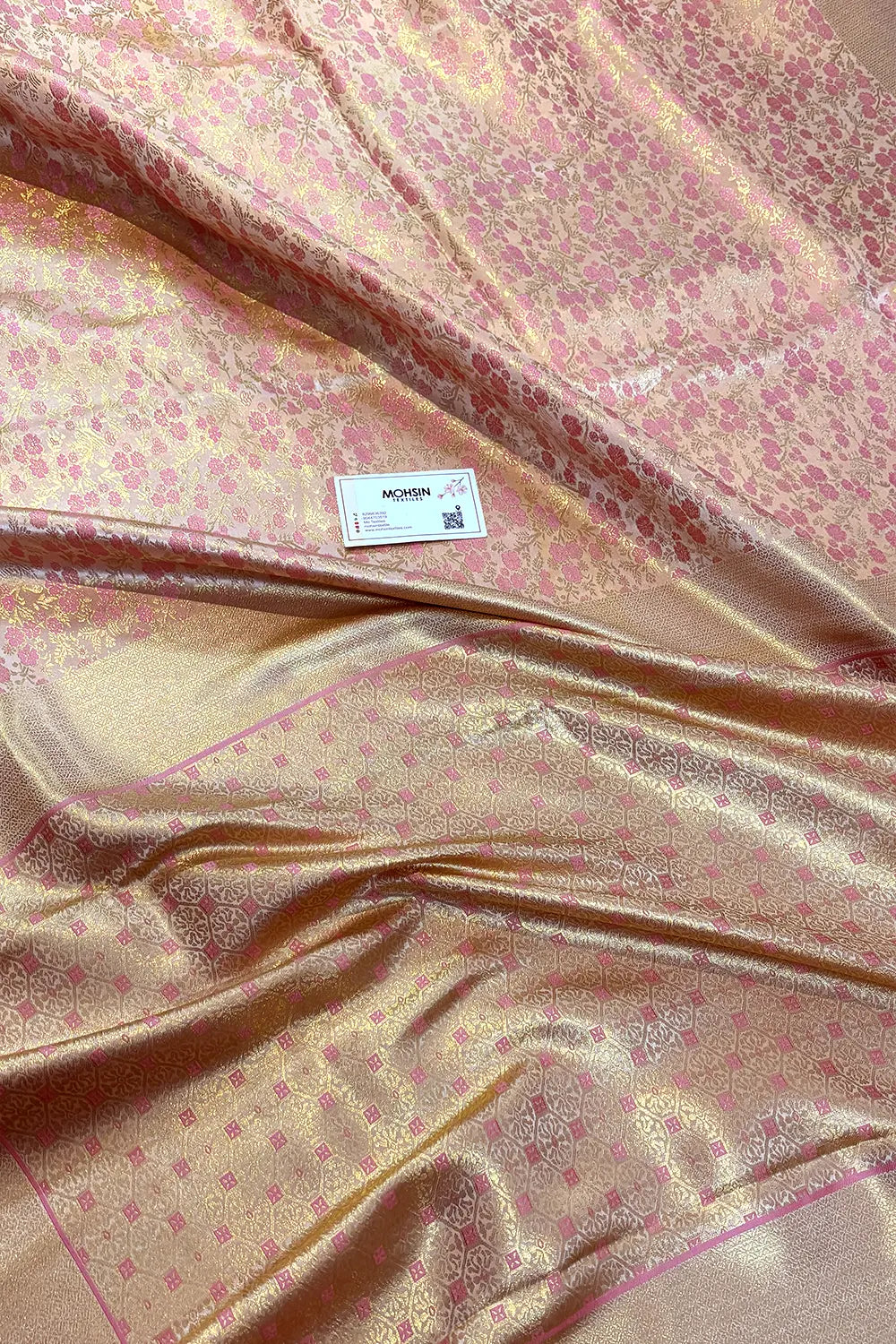 Baby Pink Jamawar Katan Silk Banarasi Saree