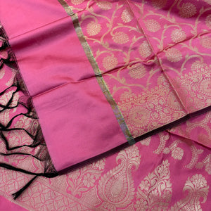 Baby Pink Kalgha Jaal Satin Silk Banarasi Suit