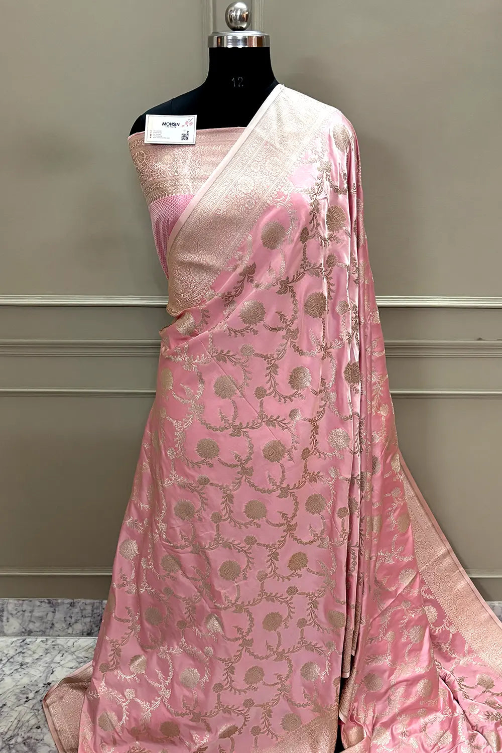 Baby Pink Laabela Jaal Katan Silk Banarasi Saree