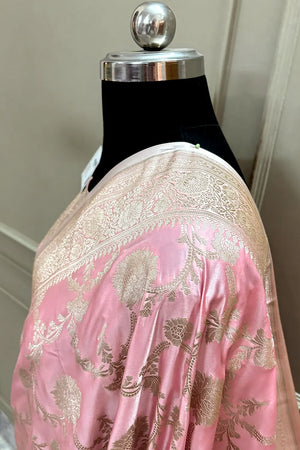 Baby Pink Laabela Jaal Katan Silk Banarasi Saree