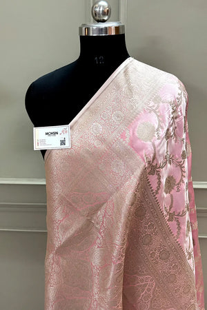 Baby Pink Laabela Jaal Katan Silk Banarasi Saree
