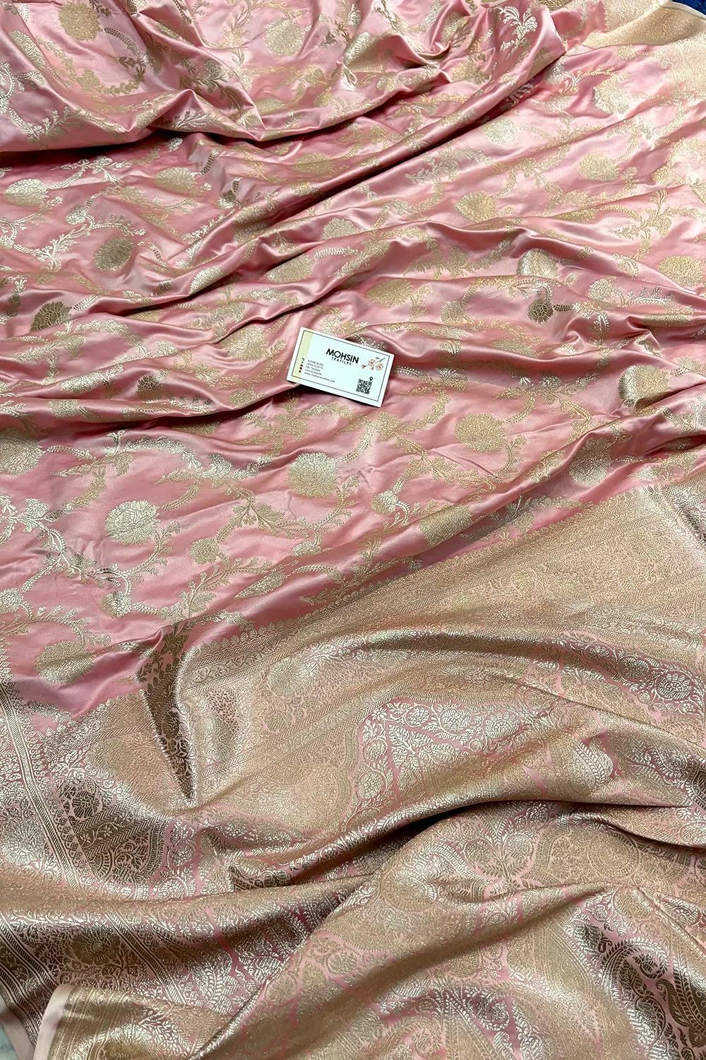 Baby Pink Laabela Jaal Katan Silk Banarasi Saree