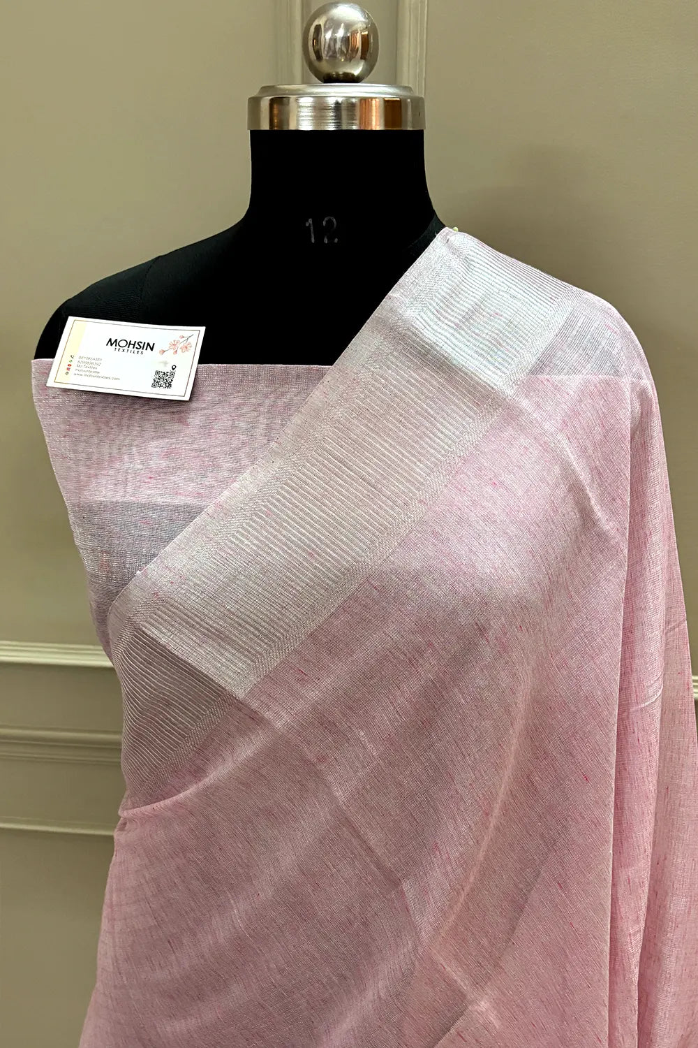 Baby Pink Linen Silk Banarasi Saree