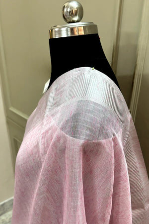 Baby Pink Linen Silk Banarasi Saree