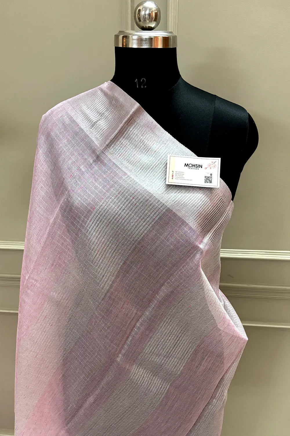Baby Pink Linen Silk Banarasi Saree