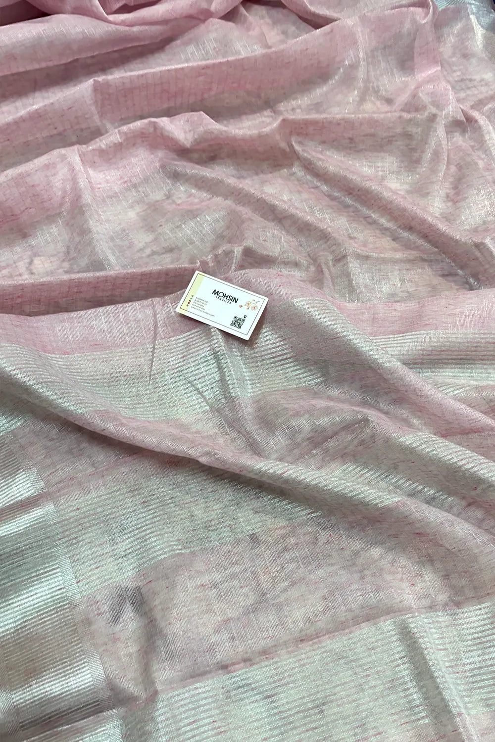 Baby Pink Linen Silk Banarasi Saree