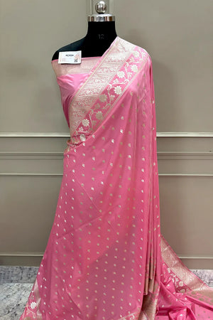 Baby Pink Mahinki Buti Katan Silk Banarasi Saree