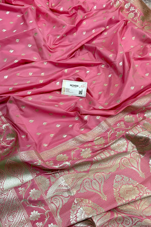 Baby Pink Mahinki Buti Katan Silk Banarasi Saree