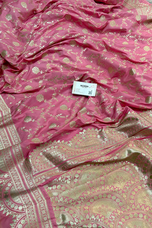 Baby Pink Quantum Jaal Katan Silk Banarasi Saree