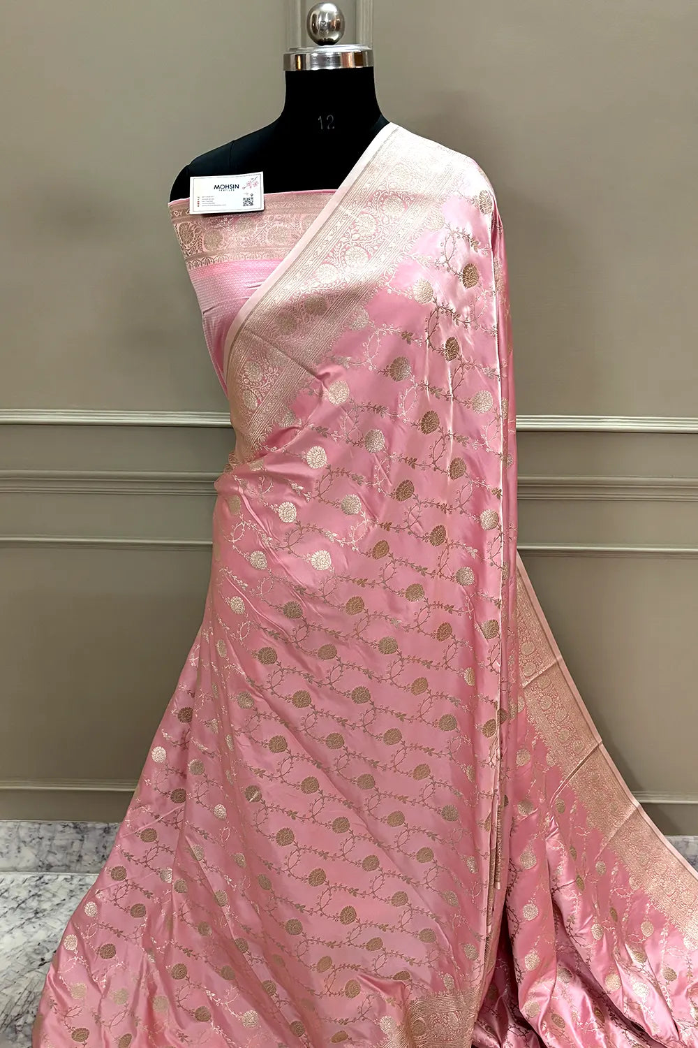 Baby Pink Ropeway Jaal Katan Silk Banarasi Saree