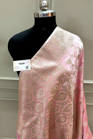 Baby Pink Ropeway Jaal Katan Silk Banarasi Saree