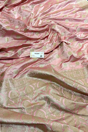 Baby Pink Ropeway Jaal Katan Silk Banarasi Saree