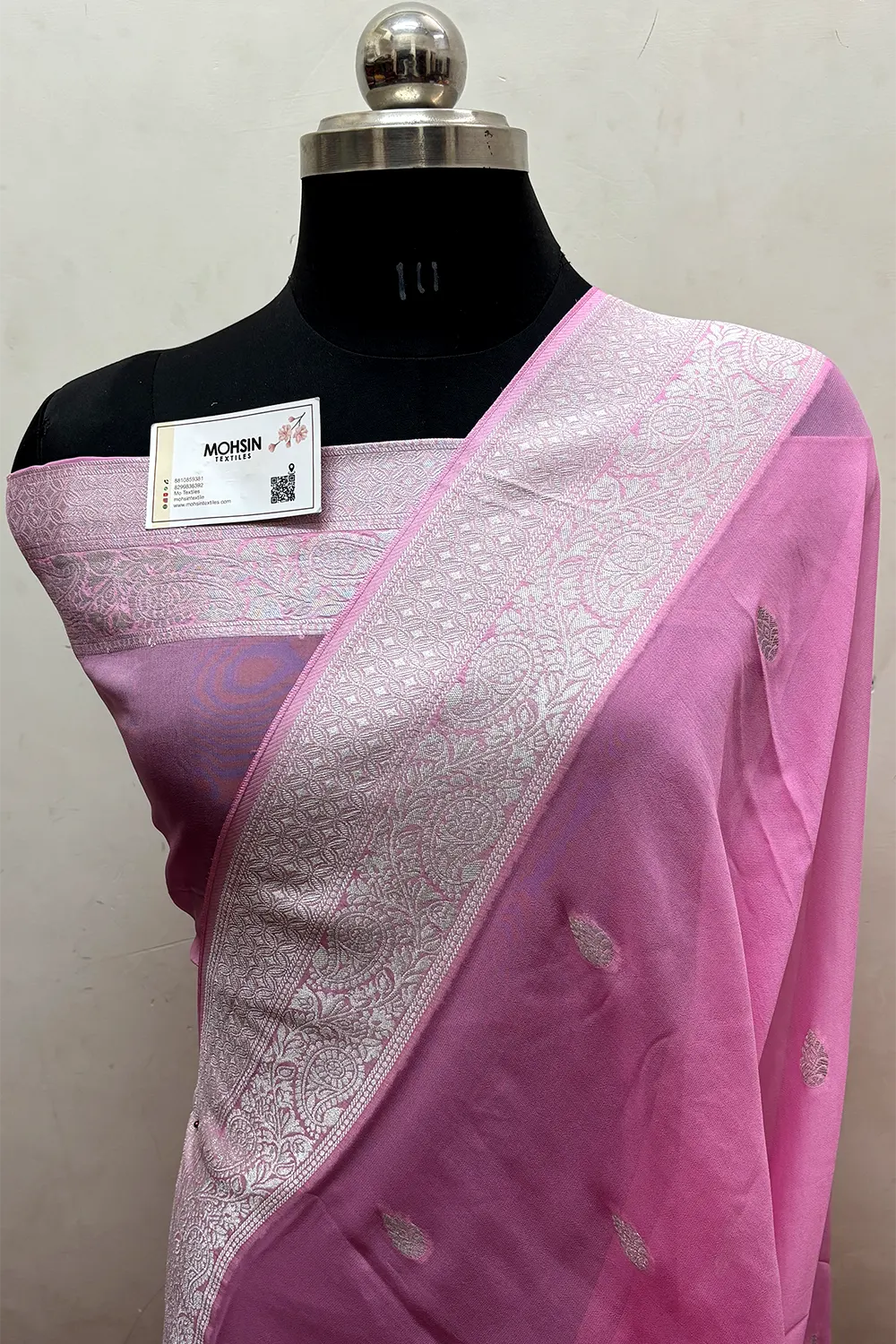 Baby Pink Rupa Buti Pure Viscose Georgette Silk Banarasi Saree