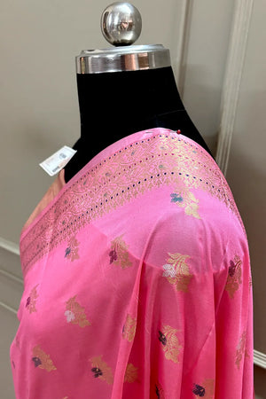 Baby Pink Zari Banarasi Silk Saree