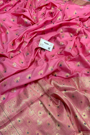 Baby Pink Zari Banarasi Silk Saree