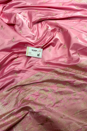 Baby Pink Zari Katan Mashru Silk Banarasi Saree