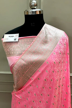 Baby Pink Zari Katan Silk Banarasi Saree