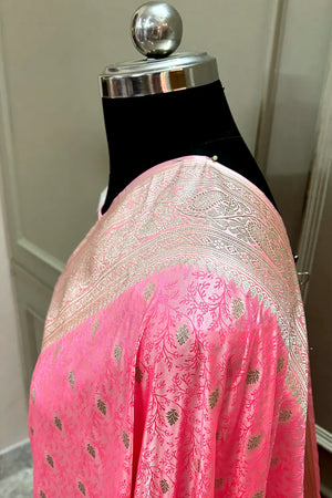 Baby Pink Zari Katan Silk Banarasi Saree