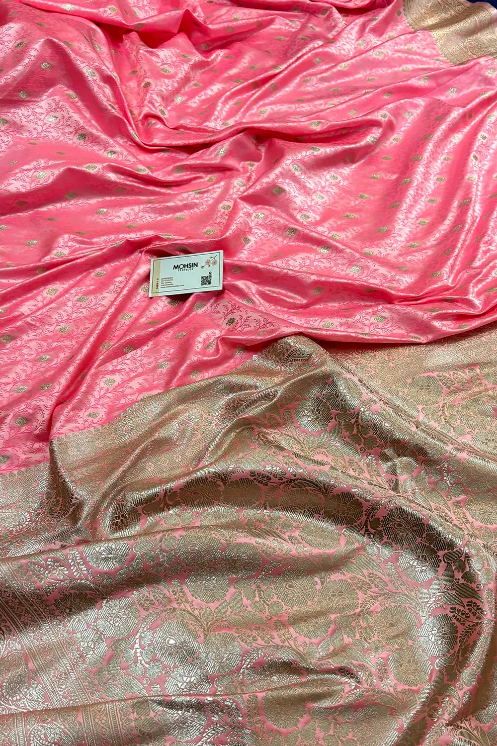 Baby Pink Zari Katan Silk Banarasi Saree