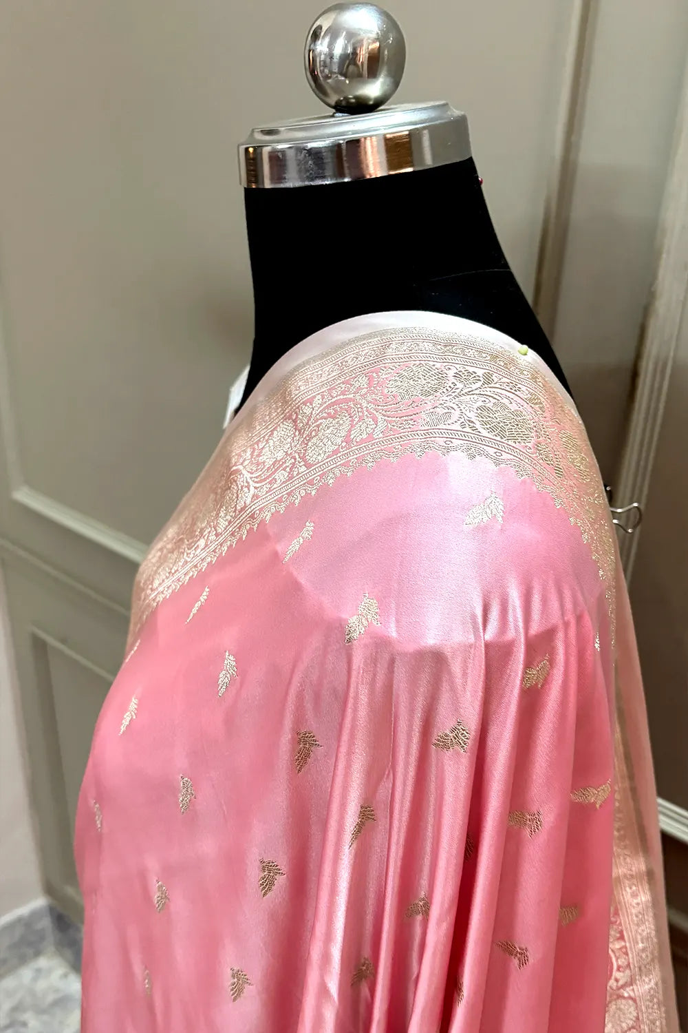 Baby Pink Zari Katan Silk Banarasi Saree